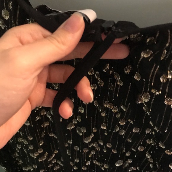 10 Crosby Derek Lam Black/Metallic Gold Silk Asymmetrical Ruffle Mini Dress - Picture 6 of 9